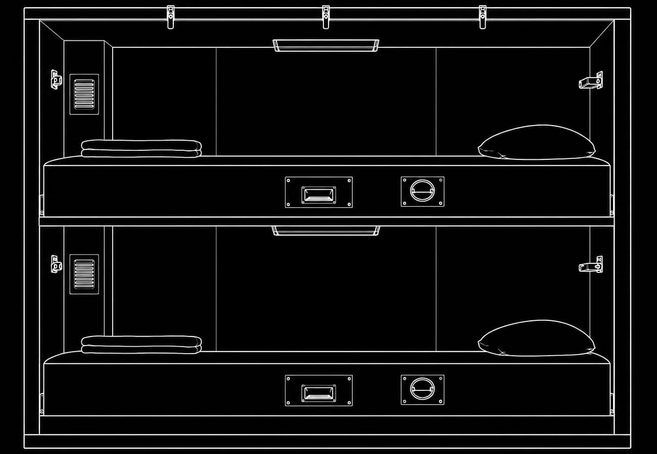 Two-high stateroom rack — click to shop stateroom curtains