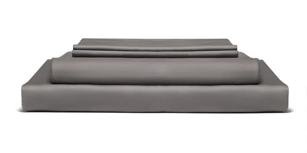 Premium gray sheet set on a rack mattress